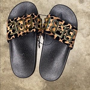 Cheetah Print Bebe Slides